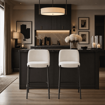 Bugano Cream Textured Bar Chairs with Black Legs - Set of 2 Furniture 