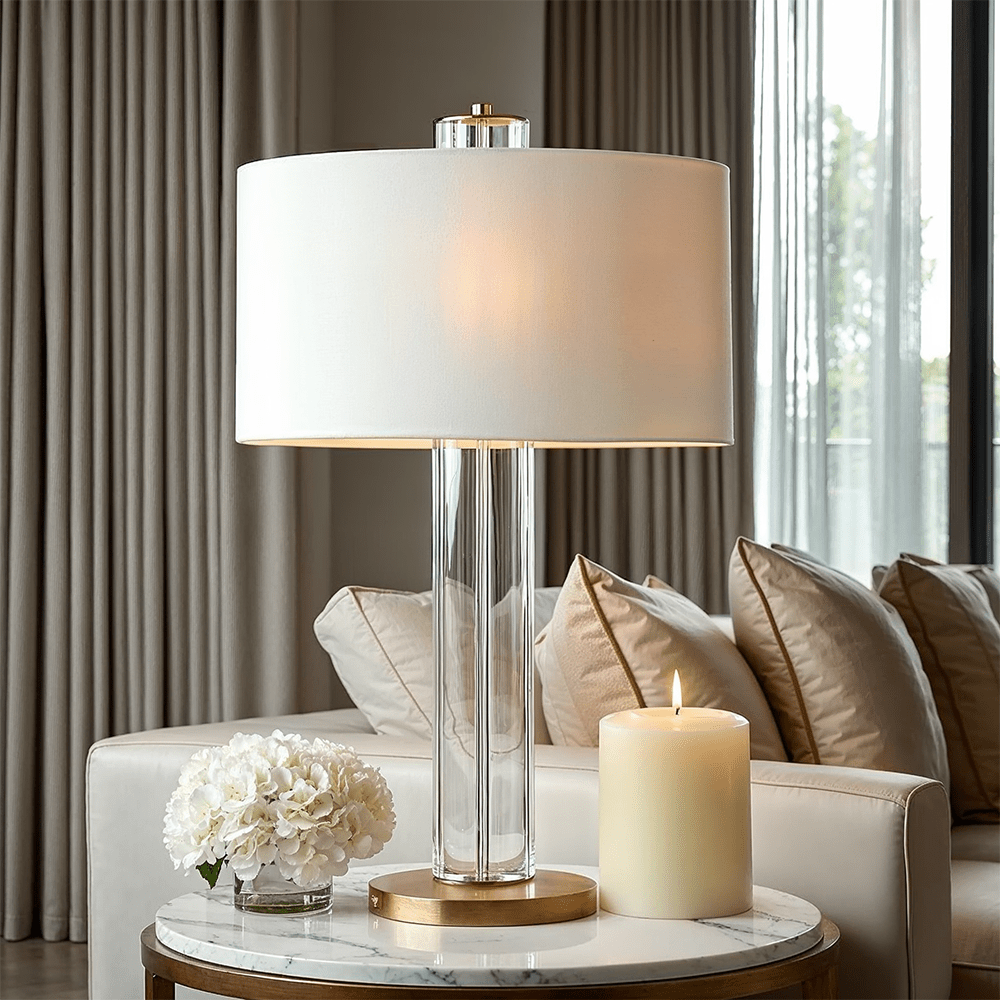 Bulpa Crystal & Gold Table Lamp with White Shade Lighting 