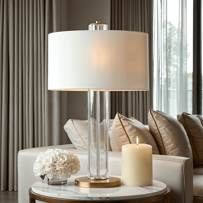 Bulpa Crystal & Gold Table Lamp with White Shade Lighting 