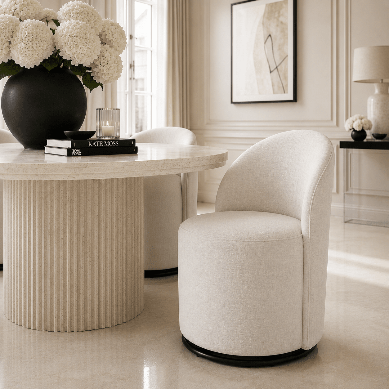 Burwell Cream Swivel Dining Chair with Black Base Furniture 