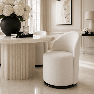 Burwell Cream Swivel Dining Chair with Black Base Furniture 