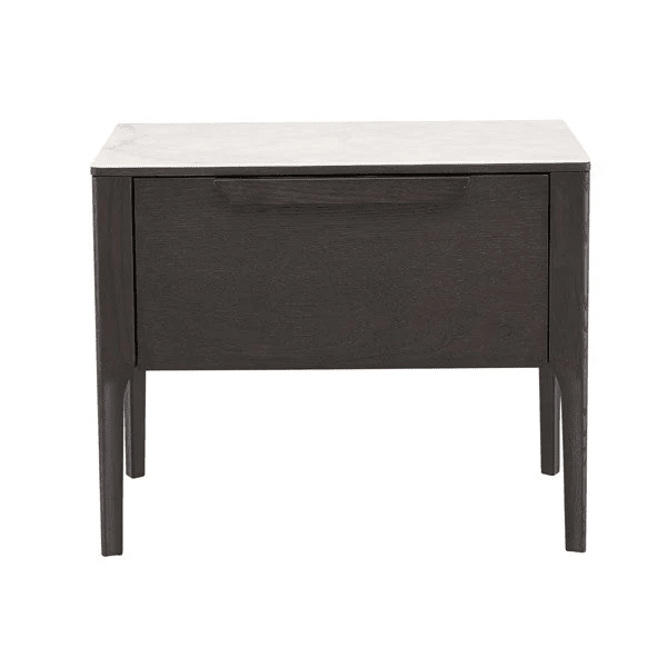 Cairo Luxury Dark Grey Oak Veneer 1 Drawer Bedside Table with Faux Marble Top Furniture 