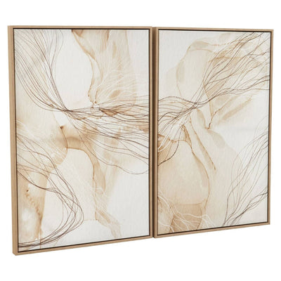 Calais Neutral Abstract Wall Art in Wooden Frame- Set of 2 Accessories 