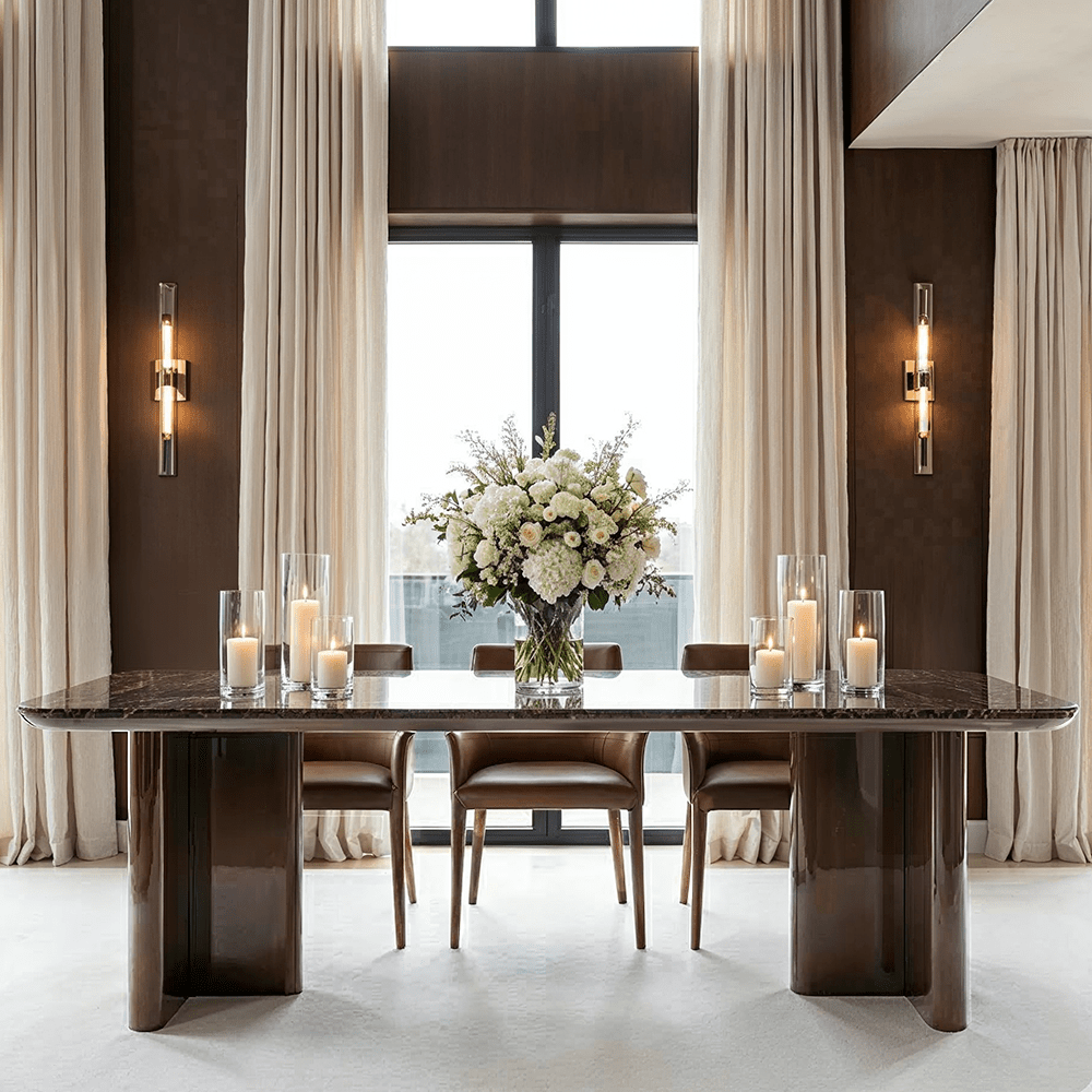 Calvin Dark Chocolate Dining Table with Ceramic Marble Top Furniture 