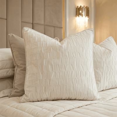 Calypso Ivory Velvet Pattern Feather Filled Cushion - 50x50 Textiles 