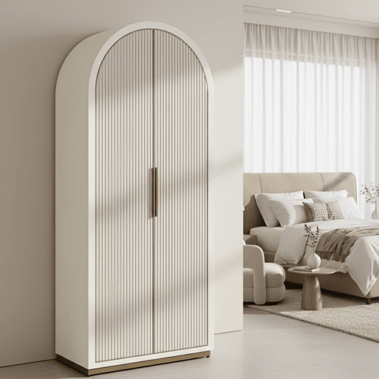 Camille Luxury Cream & Gold Ribbed Storage Cabinet Furniture 