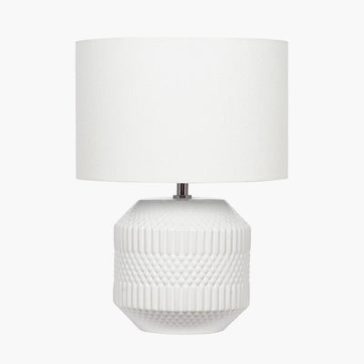Candar White Geometric Textured Ceramic Table Lamp Lighting 