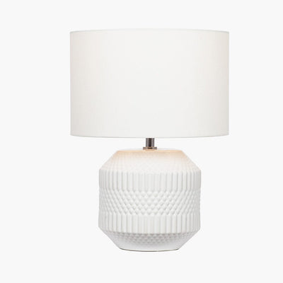Candar White Geometric Textured Ceramic Table Lamp Lighting 