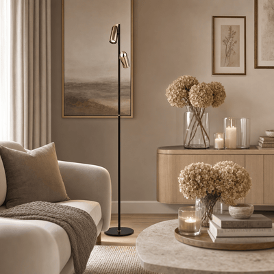 Carrara Black & Rose Gold LED Floor Lamp Lighting 