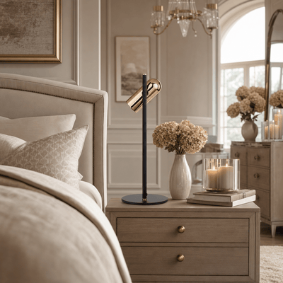 Carrara Black & Rose Gold LED Table Lamp Lighting 