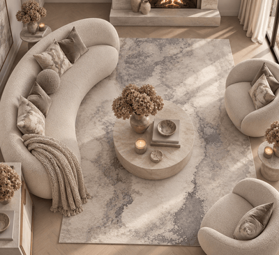 Caselle Grey & Cream Metallic Abstract Rug Textiles 