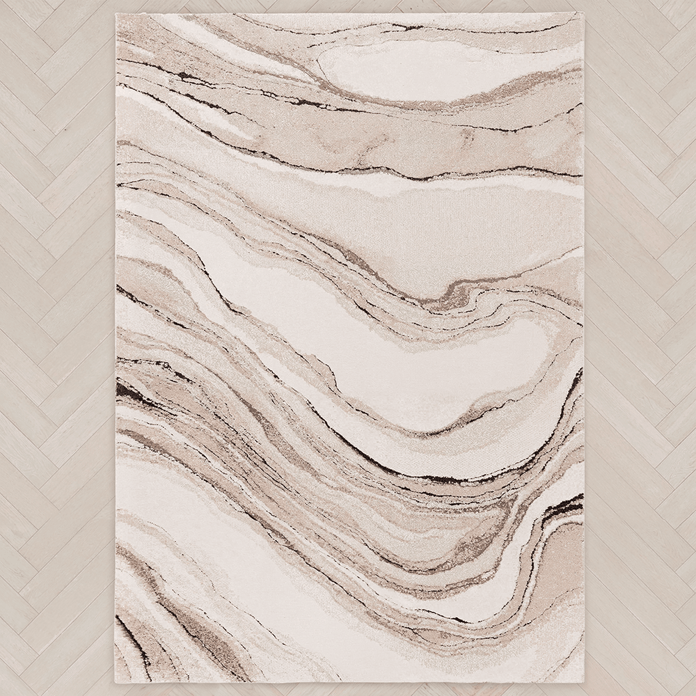 Casoria Cream & Beige Marble Effect Rug 