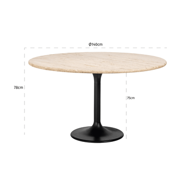 Cassiane Travertine Top Dining Table with Black Base Furniture 