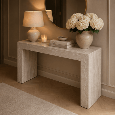 Celeste Neutral Marble Effect Desk / Dressing Table Furniture 