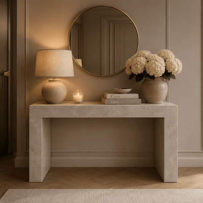 Celeste Neutral Marble Effect Desk / Dressing Table Furniture 