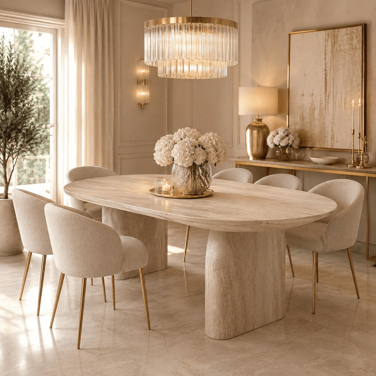 Celeste Oval Neutral Marble Effect Dining Table Furniture 