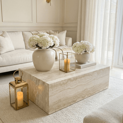 Celeste Rectangular Neutral Marble Effect Coffee Table Furniture 