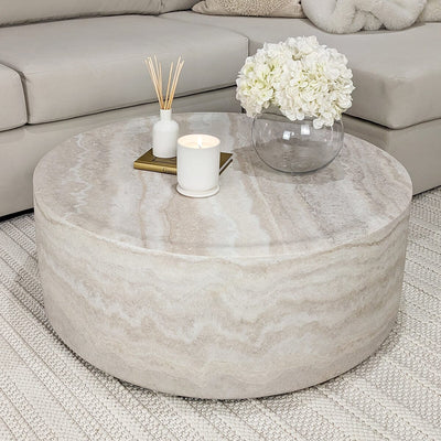 Celeste Round Neutral Marble Effect Coffee Table Furniture 
