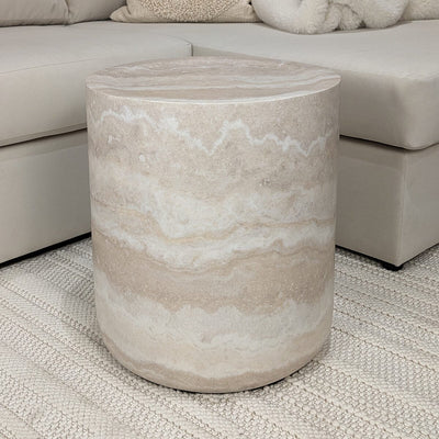 Celeste Round Neutral Marble Effect Side Table Furniture 