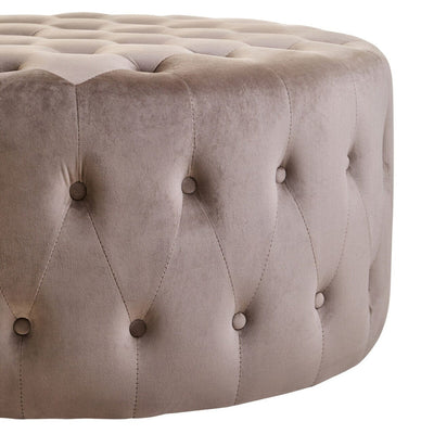 Cetona Taupe Velvet Buttoned Round Footstool Sofa 