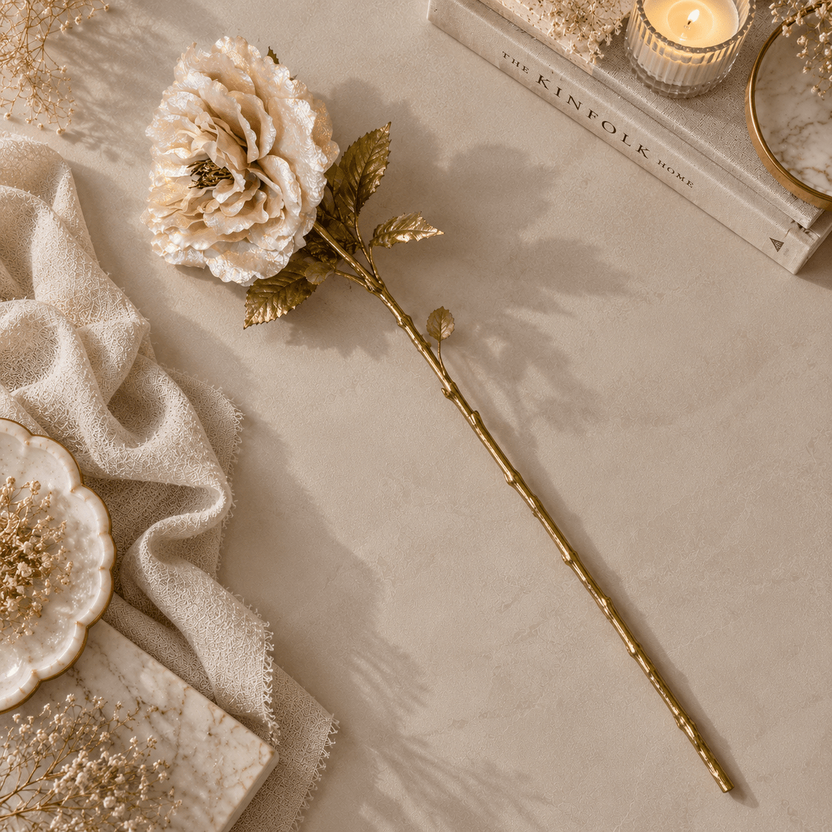 Champagne Festive Glitter Peony Single Stem Accessories 