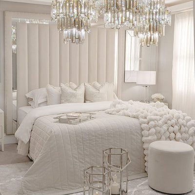Chelsea Cream Mirrored Studded Premium Channelled Headboard Beds and Headboards 