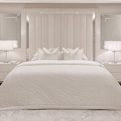 Chelsea Cream Velvet Mirrored Studded Premium Channelled Headboard Beds and Headboards 