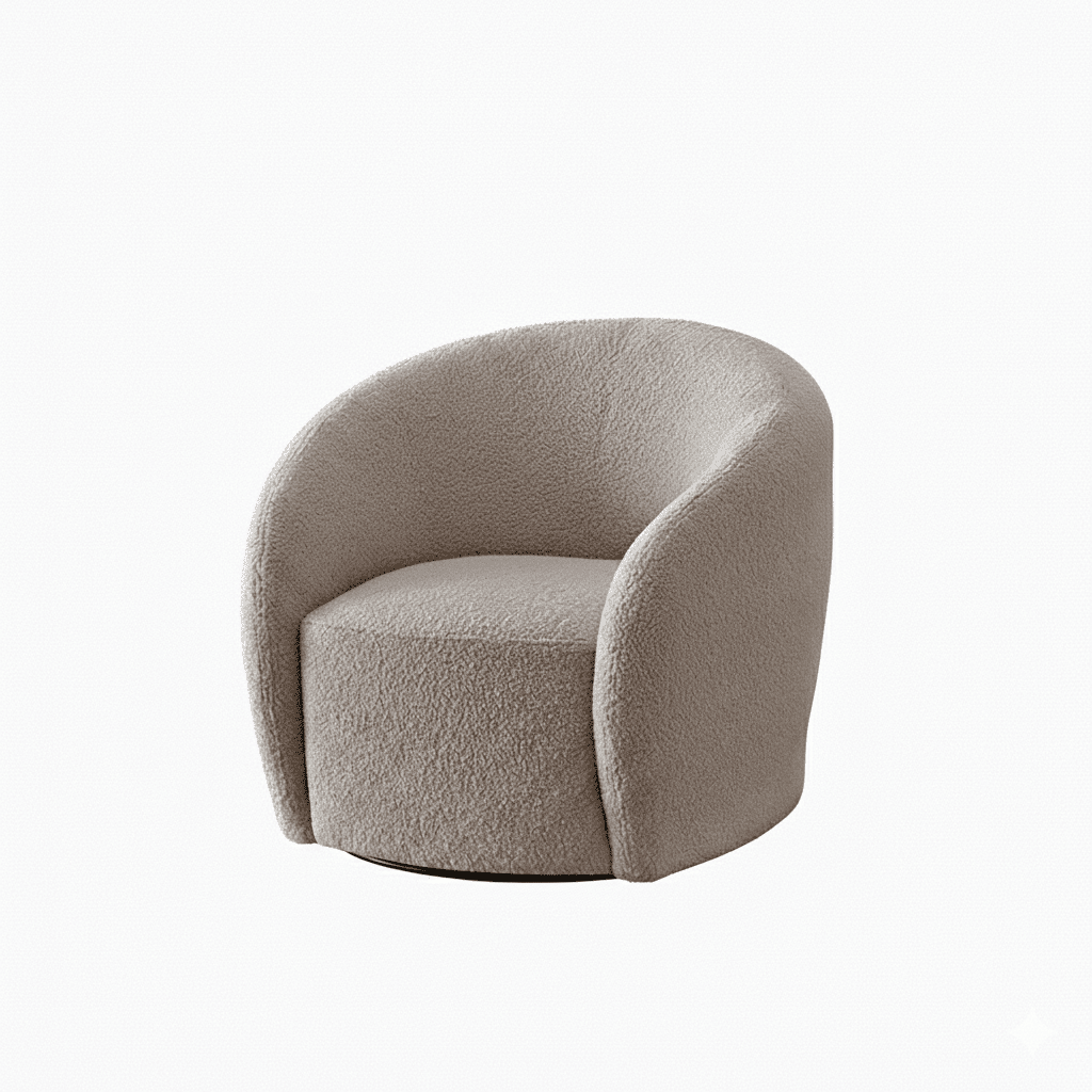 Chloe Curved Taupe Teddy Boucle Swivel Chair Sofa 