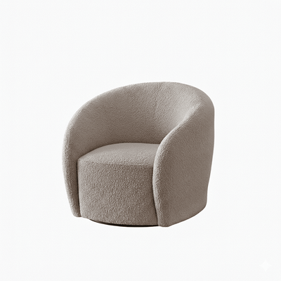 Chloe Curved Taupe Teddy Boucle Swivel Chair Sofa 