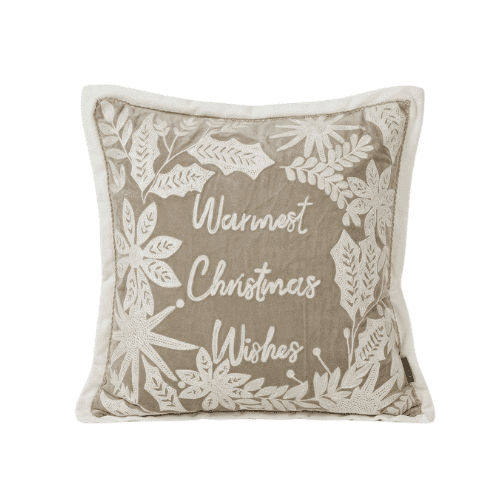 Christmas Warmest Wishes Beige & Cream Feather Filled Cushion - 50x50cm Textiles 