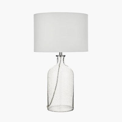 Clarida Clear Textured Glass Table Lamp With White Shade Lighting 