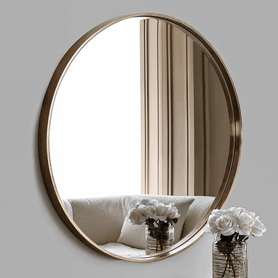 Claudia Brushed Gold Medium Slim Frame Round Wall Mirror Accessories 