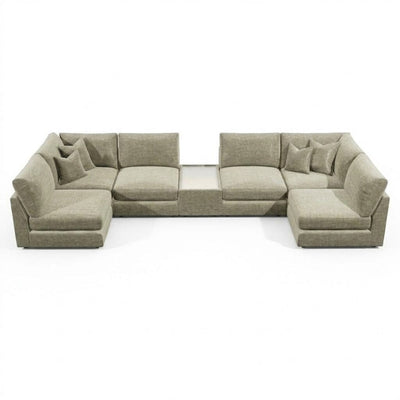 Cleo Luxe Chenille Oyster Sofa Range Sofa U Shape Open End with Coffee Console 