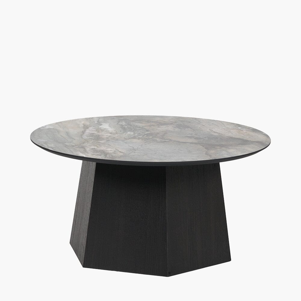 Collins Dark Brown Wooden Coffee Table with Marble Effect Top Furniture 