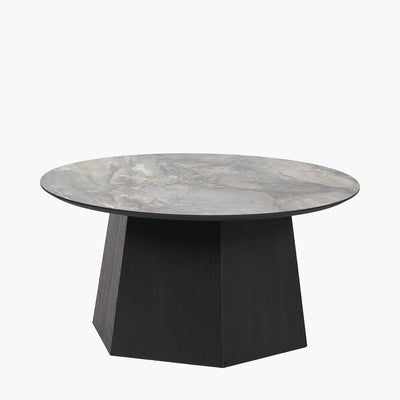 Collins Dark Brown Wooden Coffee Table with Marble Effect Top Furniture 