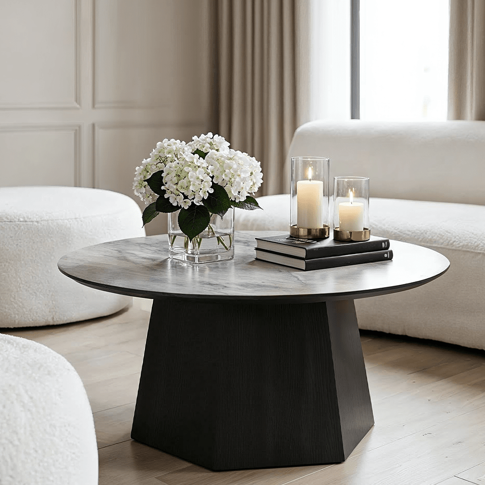 Collins Dark Brown Wooden Coffee Table with Marble Effect Top Furniture 