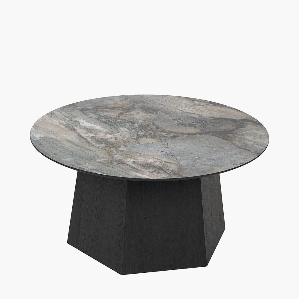 Collins Dark Brown Wooden Coffee Table with Marble Effect Top Furniture 
