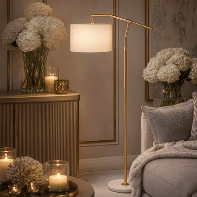 Combe Gold Floor Lamp with Marble Base Lighting 