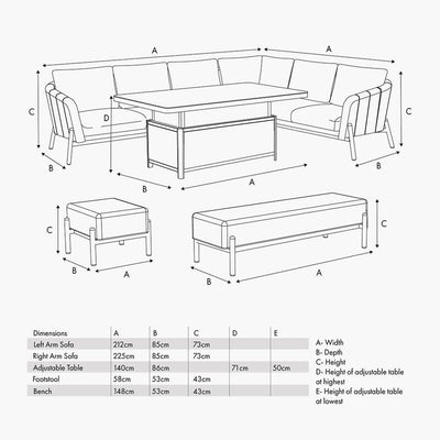 Coppola Putty Outdoor Large Corner Sofa Set with Adjustable Table Outdoor 