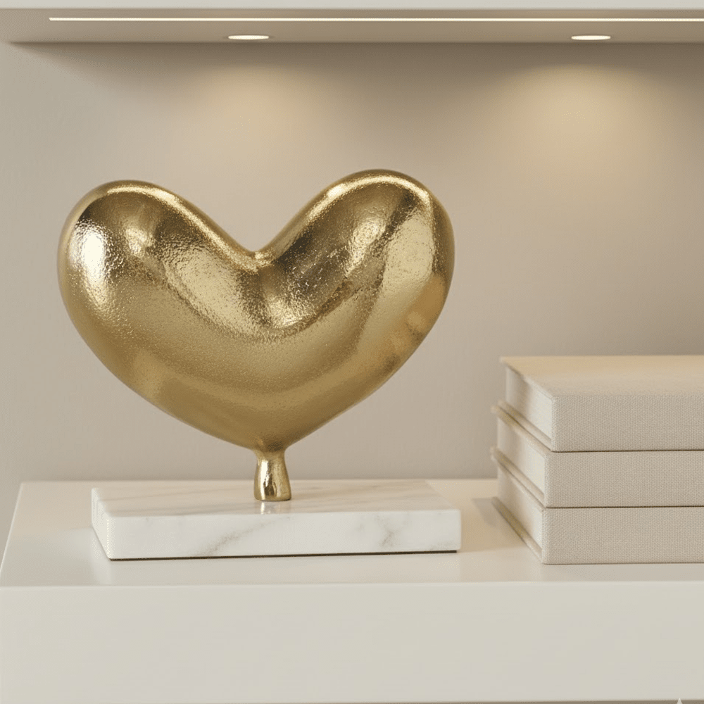 Cordelia Gold Balloon Heart Ornament on Marble Base Accessories 