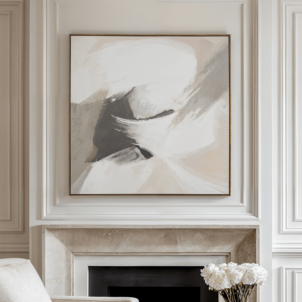 Cosima Monochrome Abstract Square Canvas Wall Art with Oak Effect Frame Accessories 
