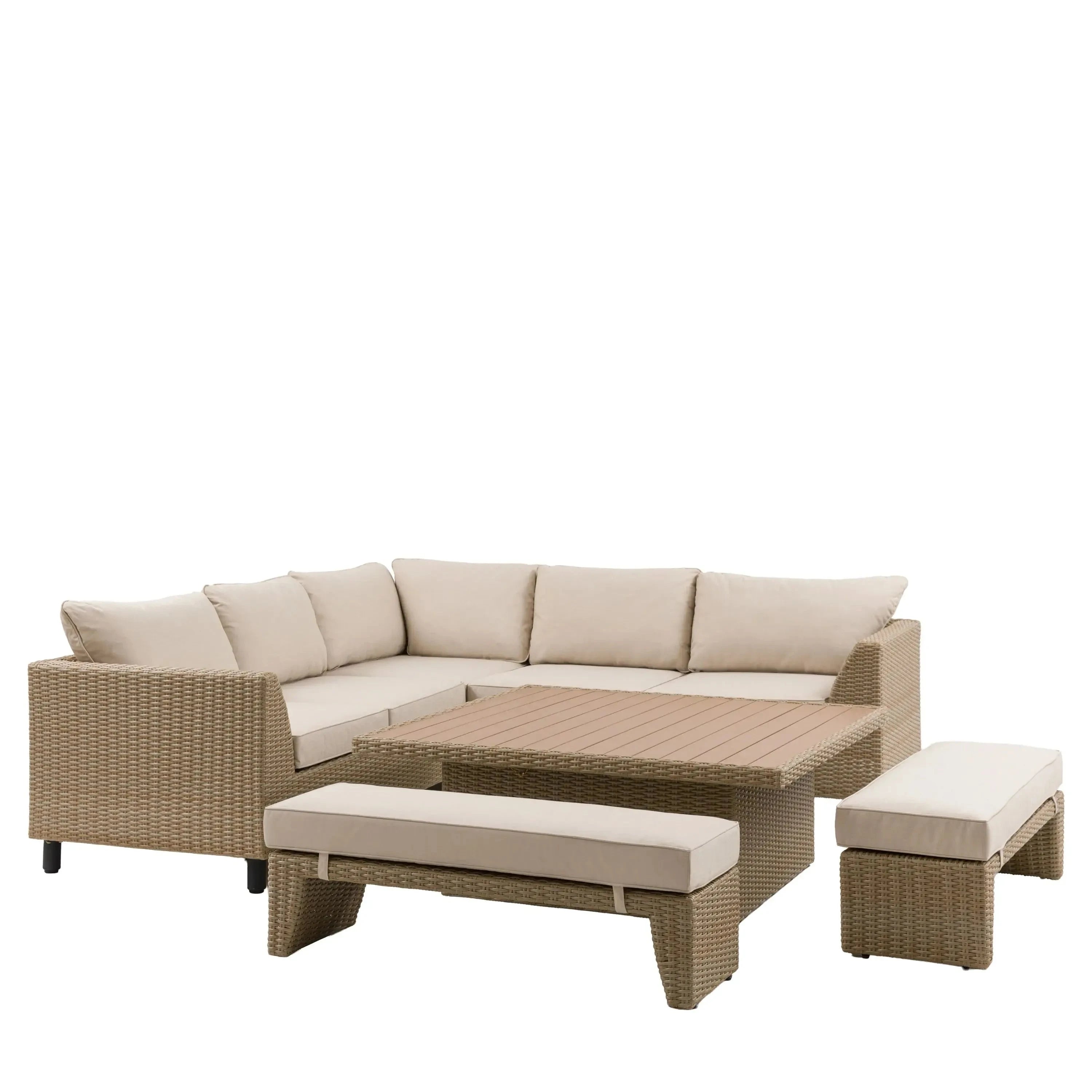 Cove Outdoor Large Wicker & Cream Corner Lounge Set Outdoor 