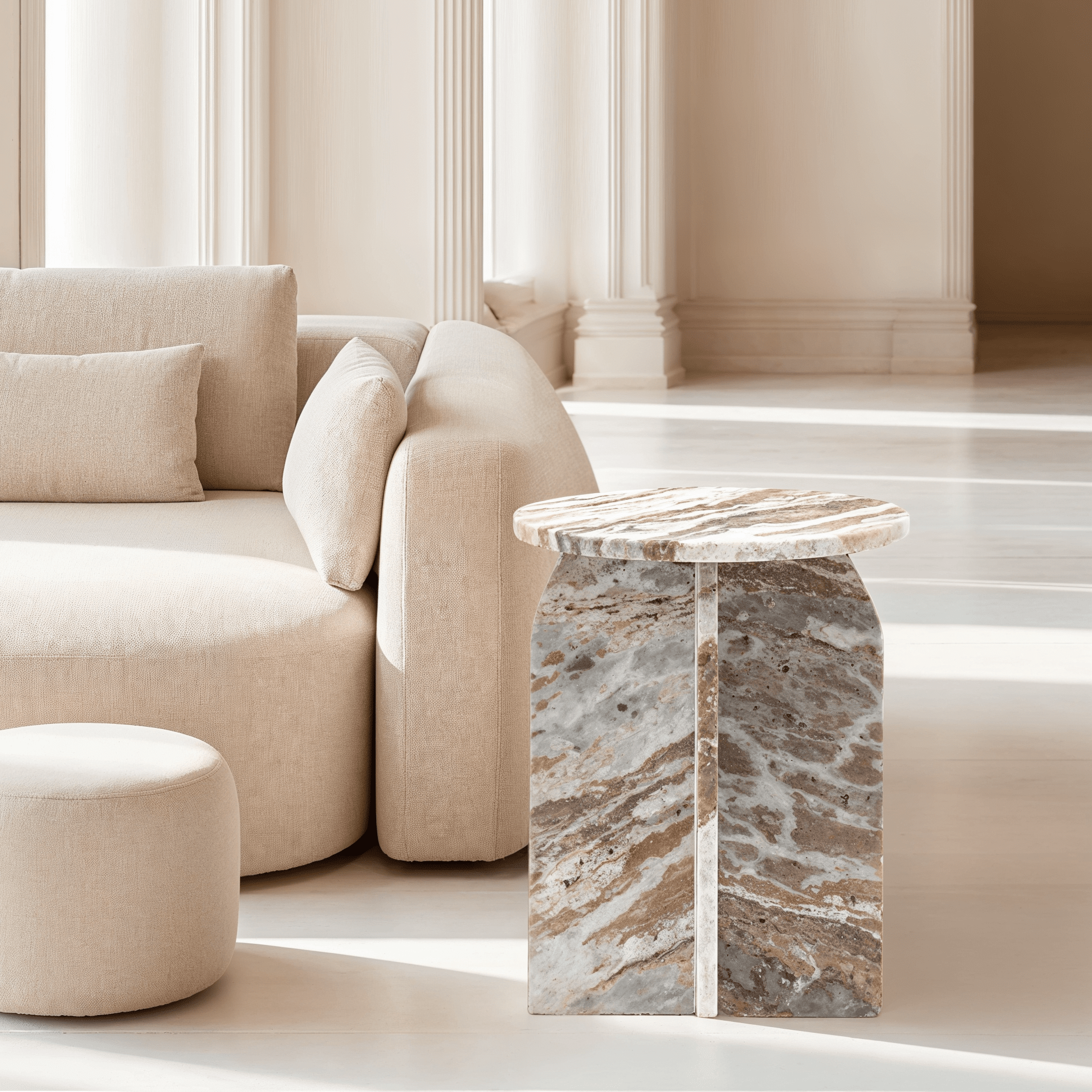Cream & Coffee Abstract Natural Marble Side Table Furniture 