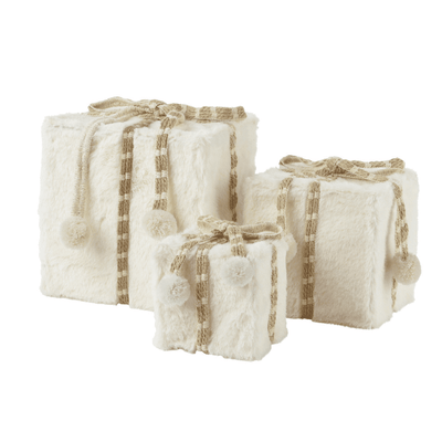 Cream Faux Fur Wrapped Decorative Presents - Set of 3 Accessories 