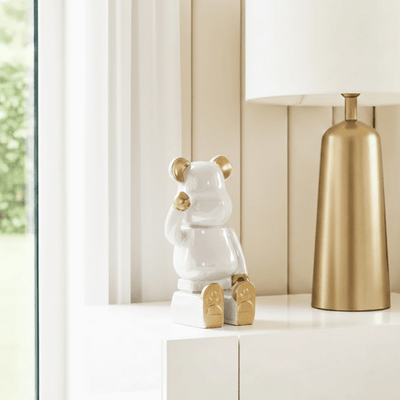 Cream Pearlescent & Gold Sitting Bear Ornament Accessories 