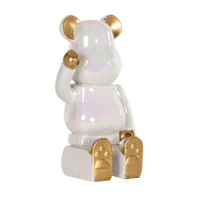 Cream Pearlescent & Gold Sitting Bear Ornament Accessories 
