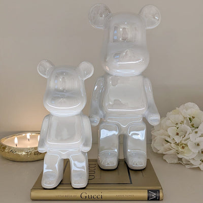 Cream Pearlescent Standing Bear Ornament - Set of 2 Accessories 
