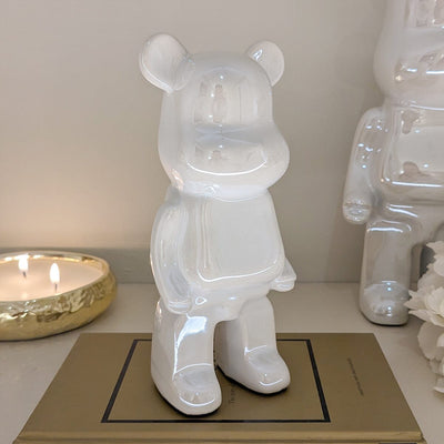 Cream Pearlescent Standing Bear Ornament - Set of 2 Accessories 
