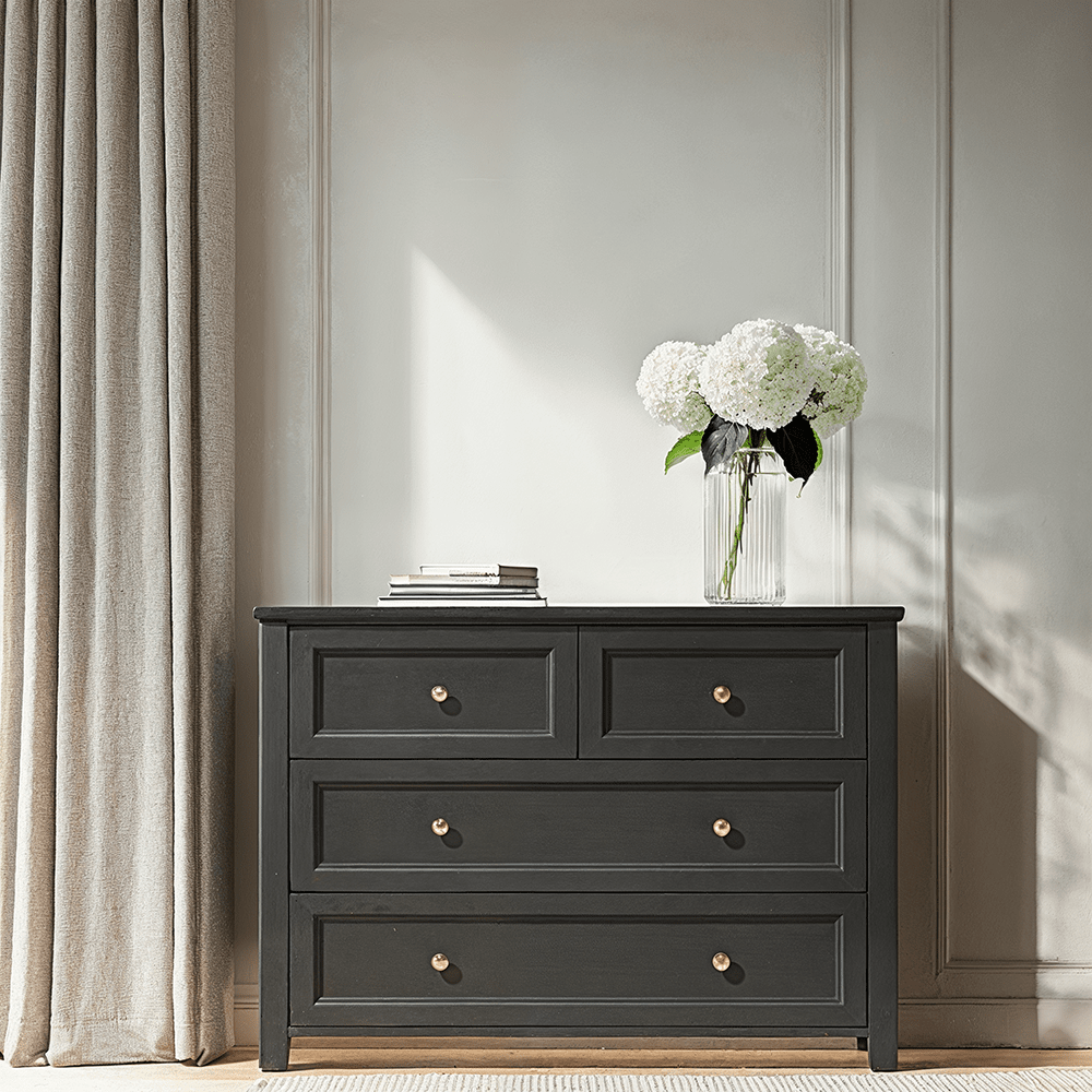 Cynthia Black 4 Drawer Chest with Gold Handles Furniture 