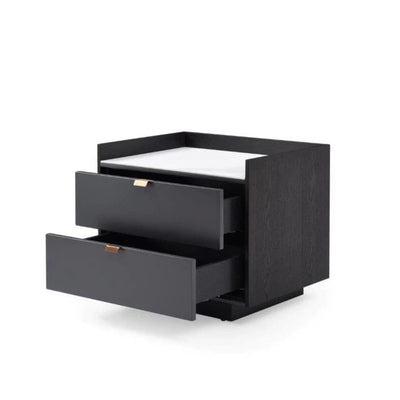 Cyra Dark Grey Luxury Oak 2 Door Bedside Table with Marble Top Furniture 